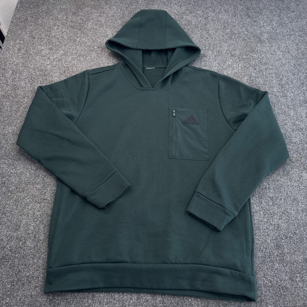 adidas Fleece Hoodie Mens Size Large Green Pullover Sweatshirt Athleisure